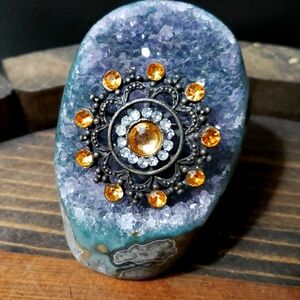 Vintage Round Rhinestone Filigree Silver Brooch Pin